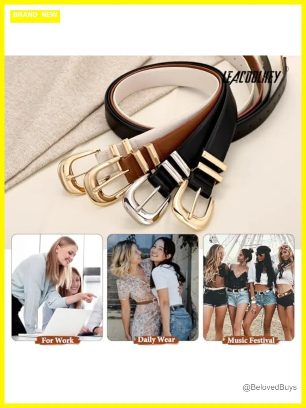 Women Leather Belt Gold Buckle Plus Size Faux Leather for Jeans Dress Western